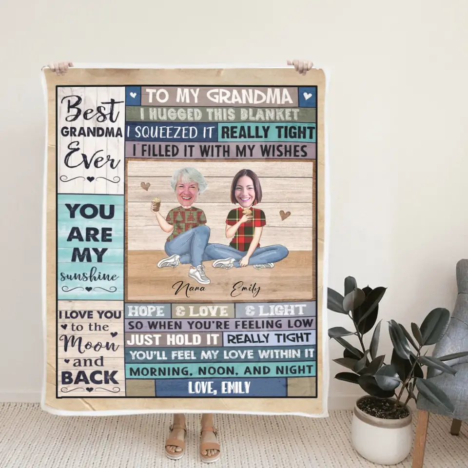 To My Grandma Best Grandma Ever - Personalized Upload Photo Blanket