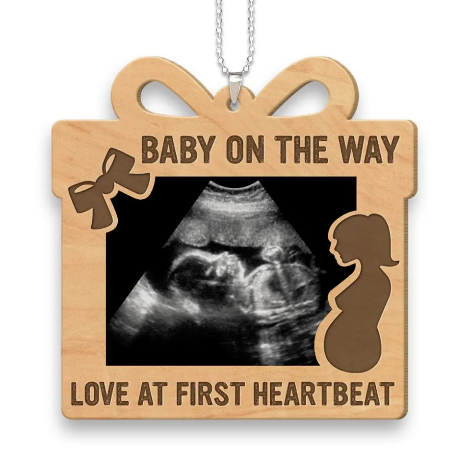 Baby On The Way Pregnant Mom Wooden Car Ornament