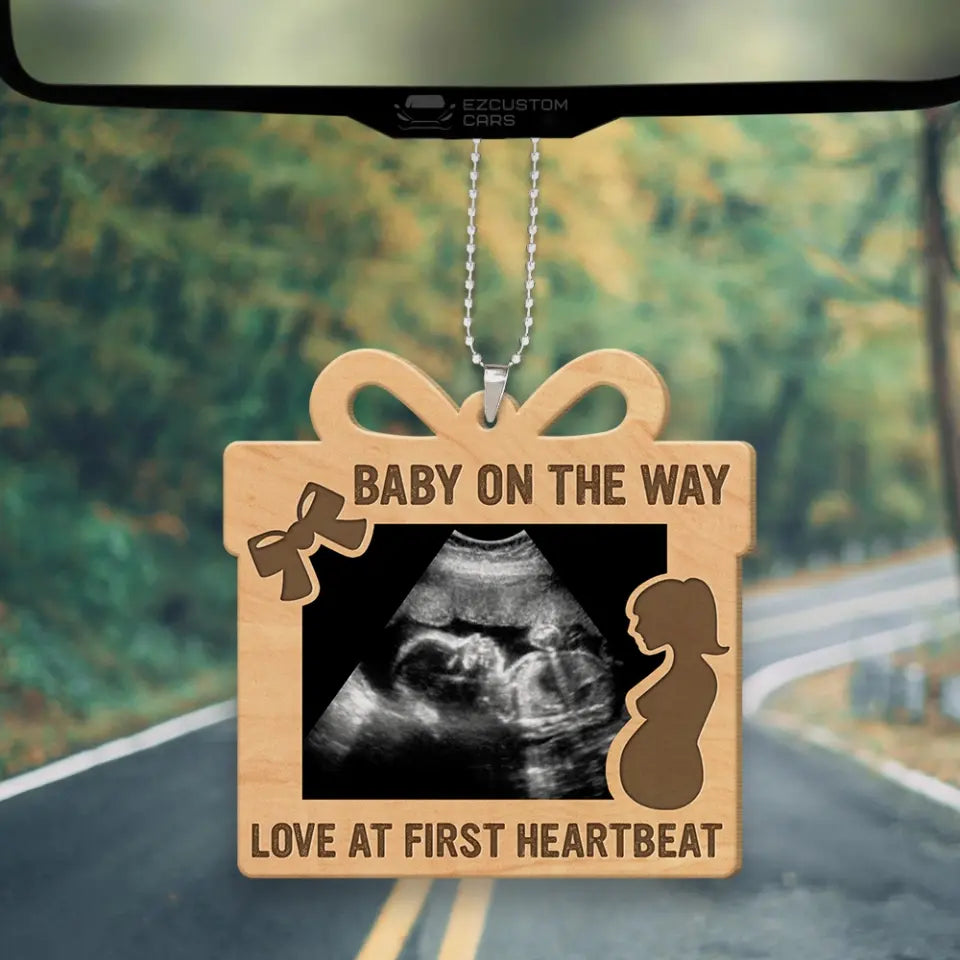 Baby On The Way Pregnant Mom Wooden Car Ornament