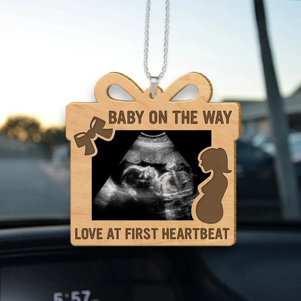 Baby On The Way Pregnant Mom Wooden Car Ornament