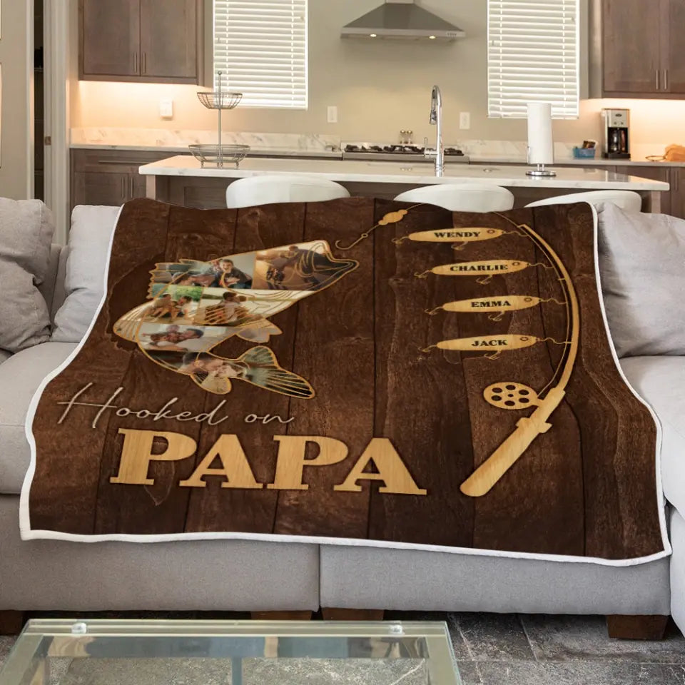 Hooked On Papa With Kids | Personalized Blanket