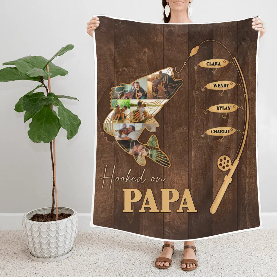 Hooked On Papa With Kids | Personalized Blanket