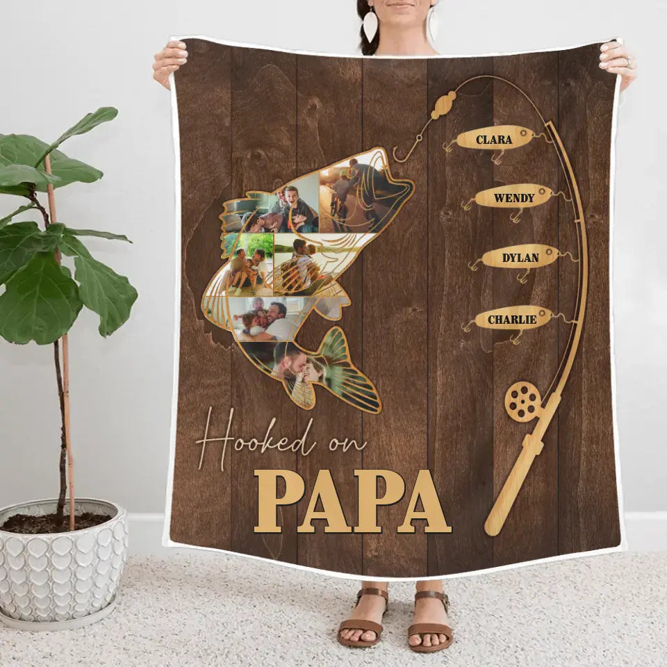 Hooked On Papa With Kids | Personalized Blanket