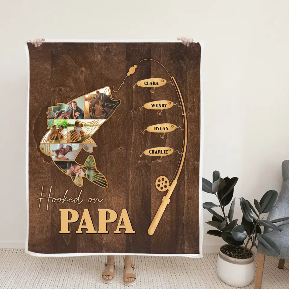 Hooked On Papa With Kids | Personalized Blanket