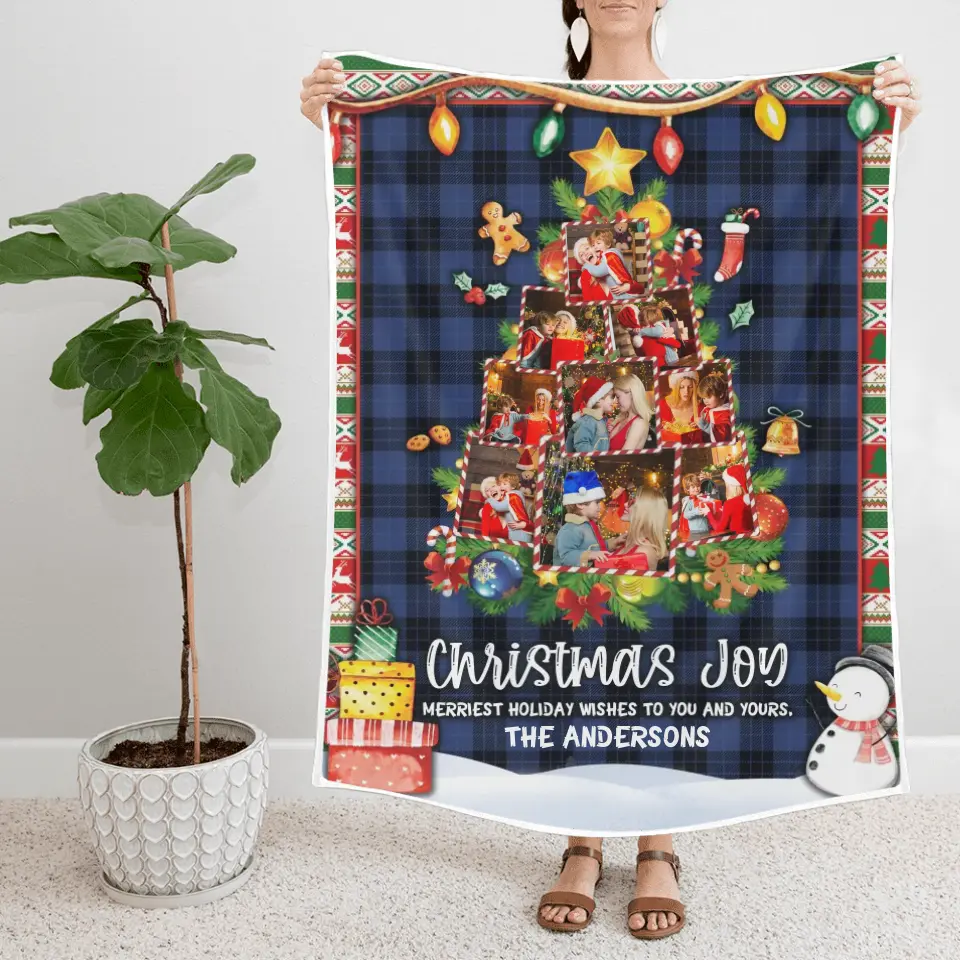 Christmas Joy Meriest Holiday Wishes To You And Yours - Personalized Upload Photo Blanket - Best Gift For Your Kids/Son/Grandchildren On Christmas - 210IHNUNBL722