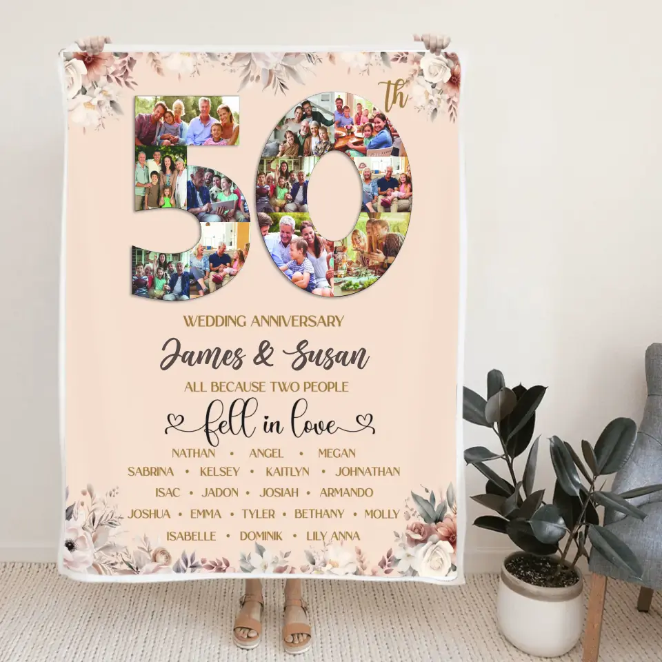 Golden Wedding Anniversary Two People Fall In Love Personalized Blanket