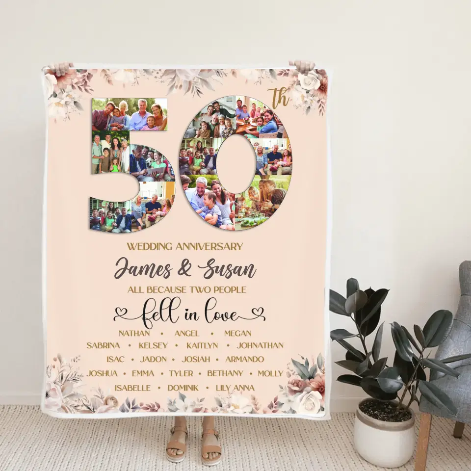 Golden Wedding Anniversary Two People Fall In Love Personalized Blanket