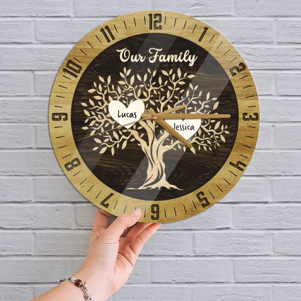 Our Family Tree Custom Number Of Member - Housewarming Gifts - Custom Wall Clock - Anniversary Gifts