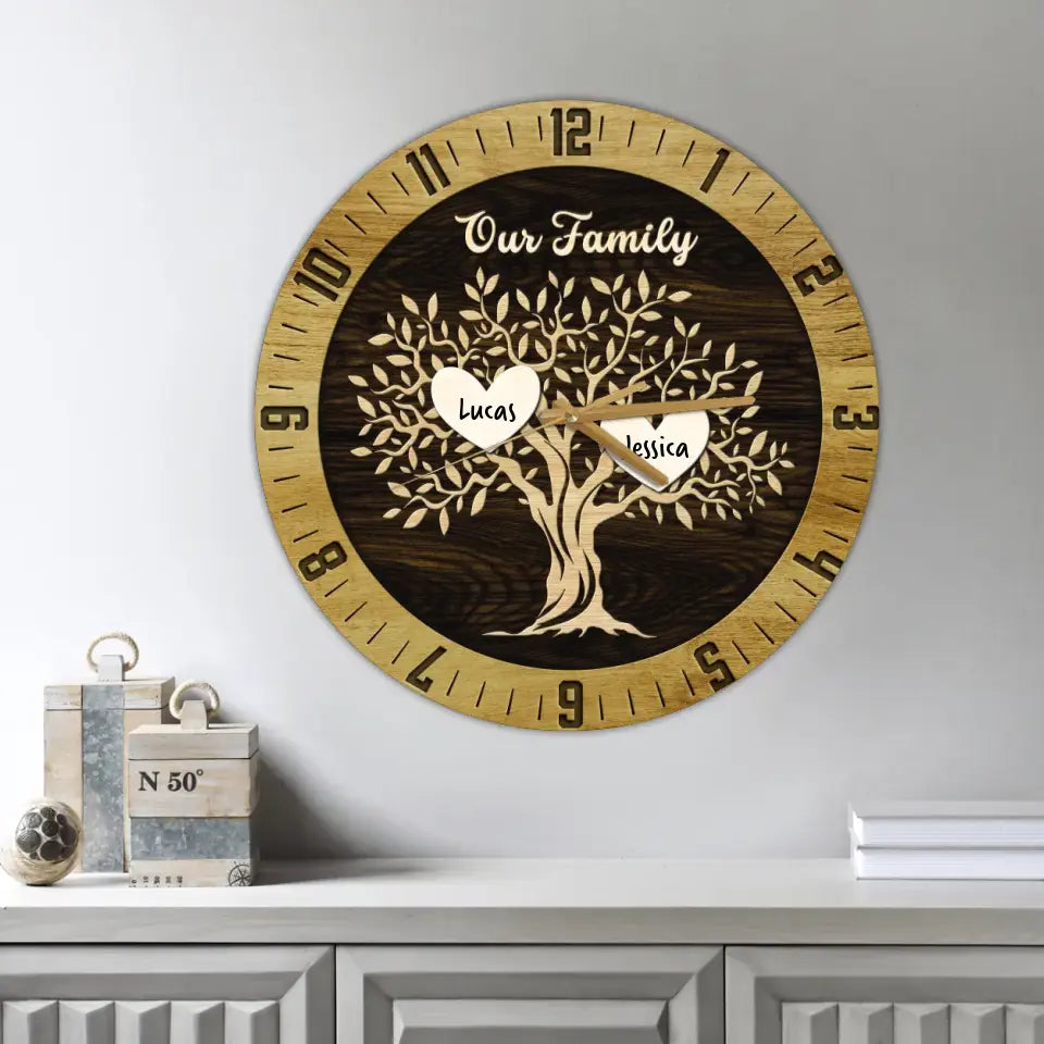Our Family Tree Custom Number Of Member - Housewarming Gifts - Custom Wall Clock - Anniversary Gifts