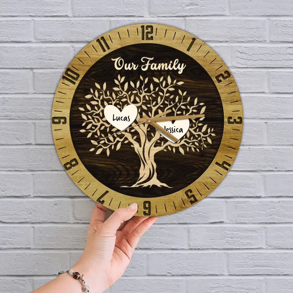 Our Family Tree Custom Number Of Member - Housewarming Gifts - Custom Wall Clock - Anniversary Gifts