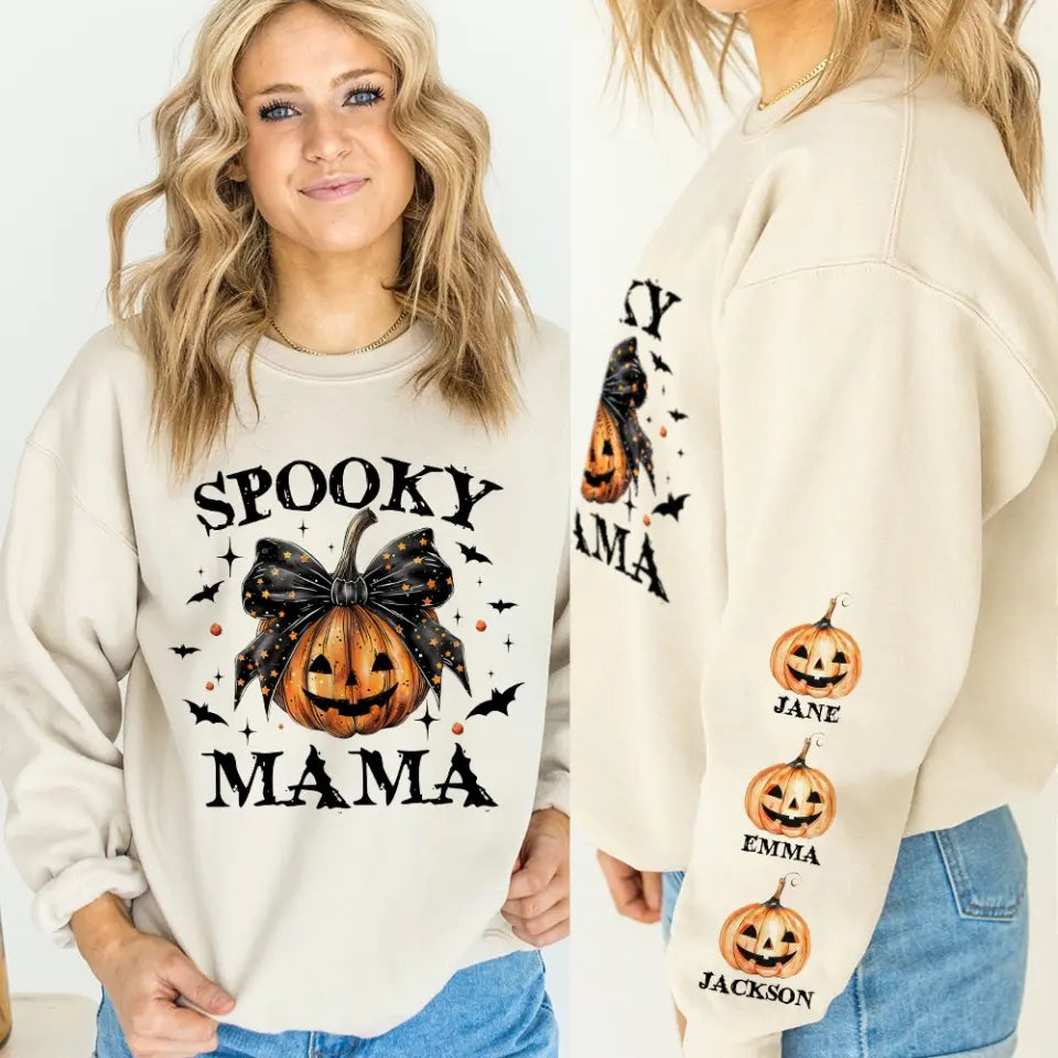 Spooky Mama - Pumpkin Halloween Sleeve Sweatshirt