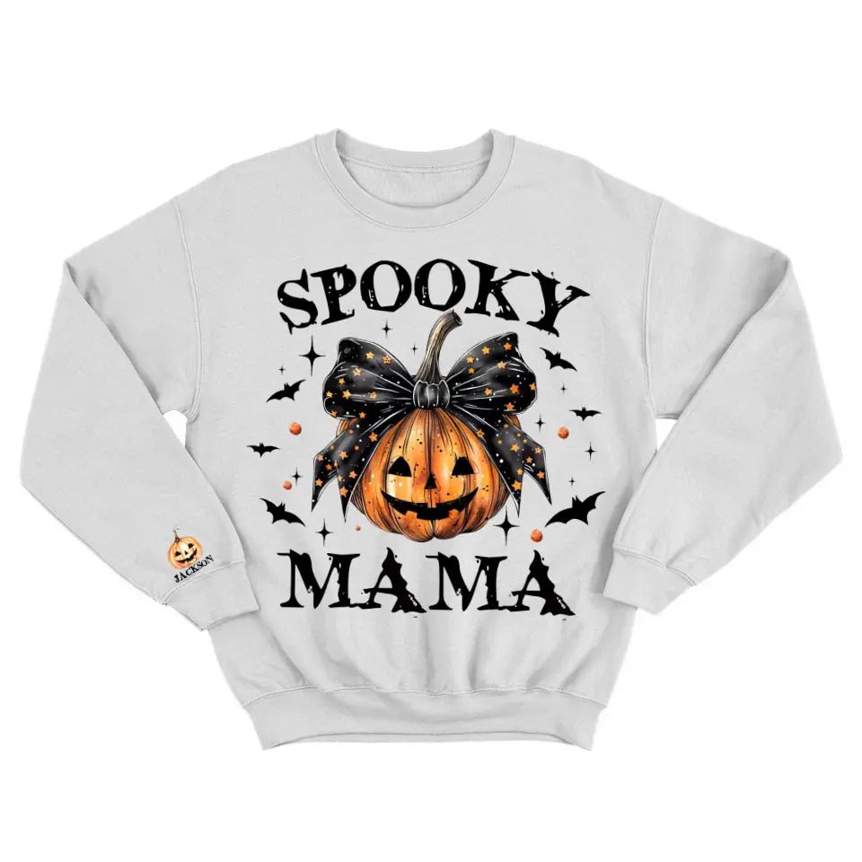 Spooky Mama - Pumpkin Halloween Sleeve Sweatshirt