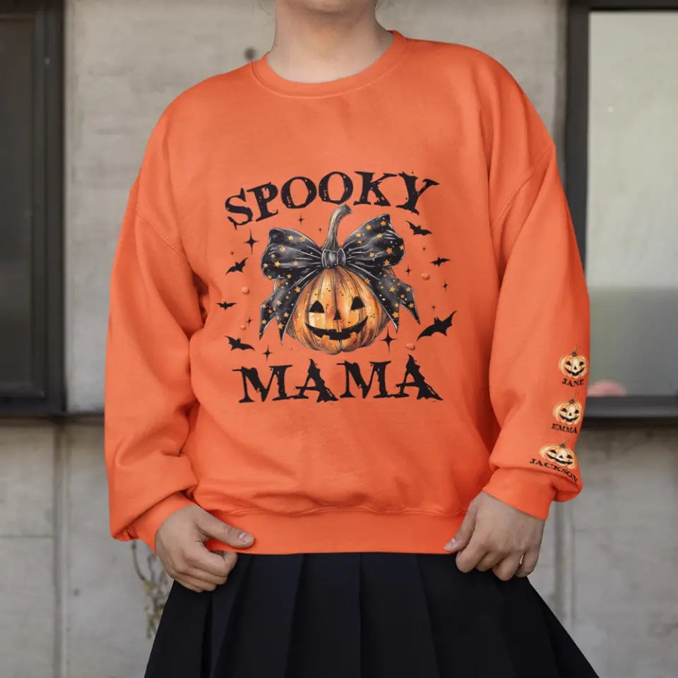 Spooky Mama - Pumpkin Halloween Sleeve Sweatshirt