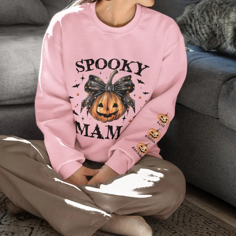 Spooky Mama - Pumpkin Halloween Sleeve Sweatshirt