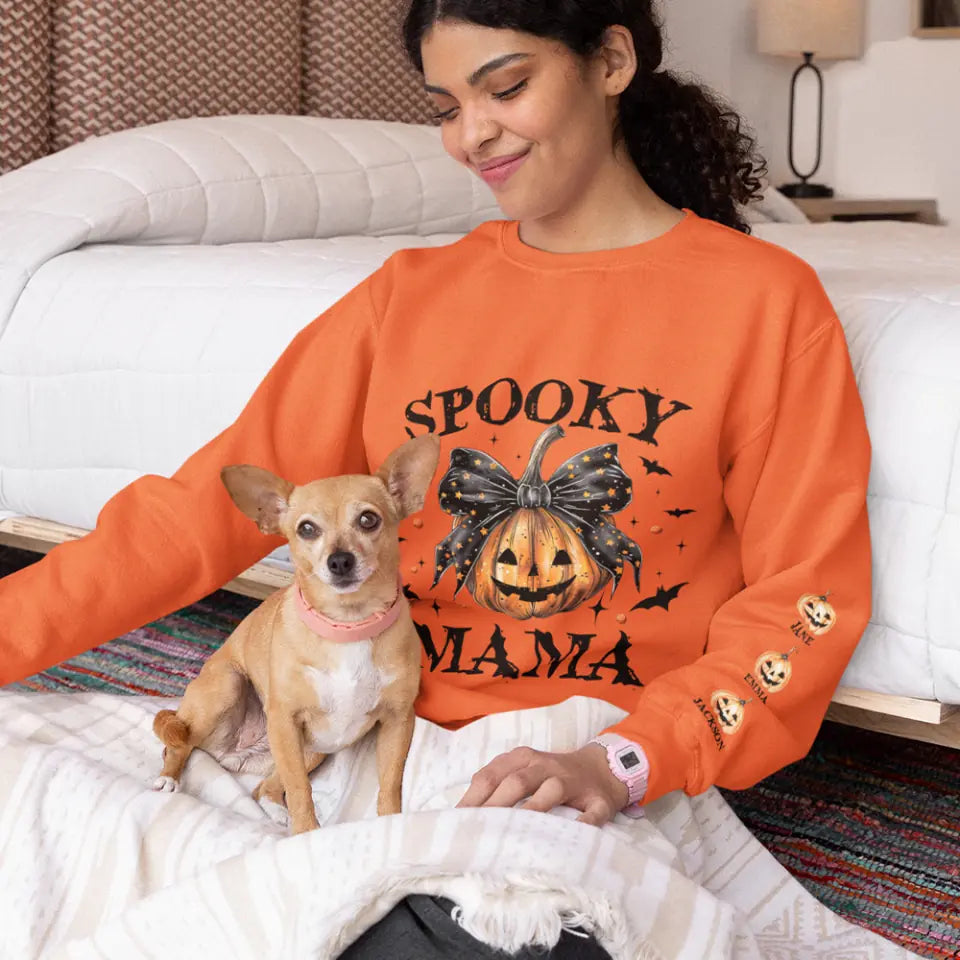 Spooky Mama - Pumpkin Halloween Sleeve Sweatshirt