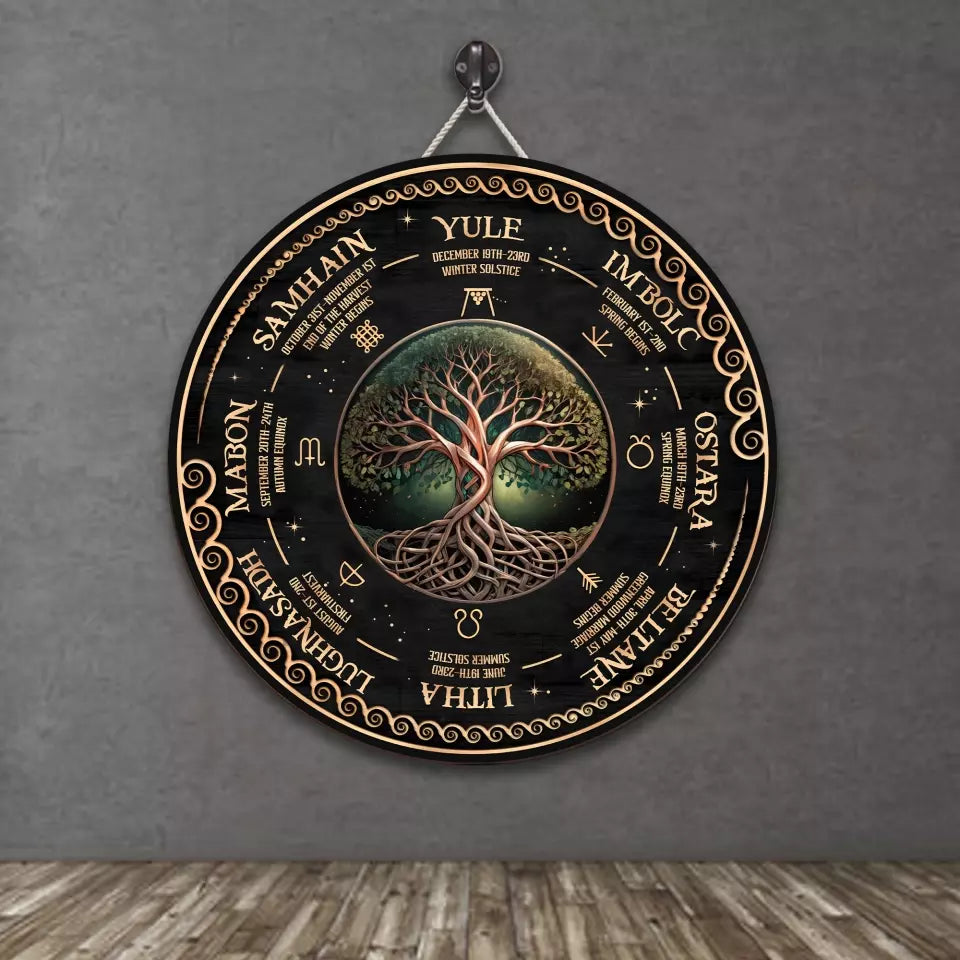 Wheel Year Tree of Life - Round Wooden Sign - For Witch Lovers