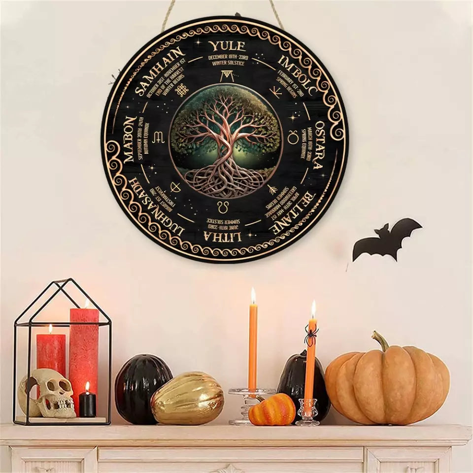 Wheel Year Tree of Life - Round Wooden Sign - For Witch Lovers