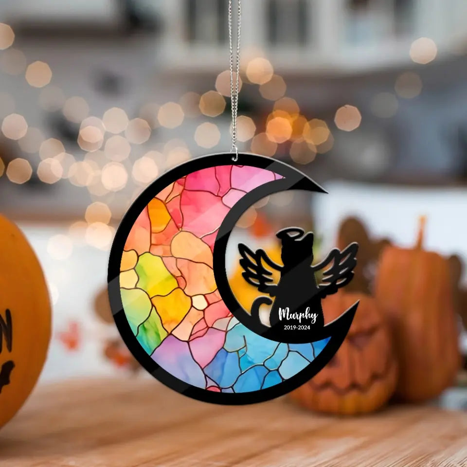 Cat Memorial Gift - Personalized Acrylic Hanging Decor - Cat with Angel Wings - Cat Loss Suncatcher Keepsake