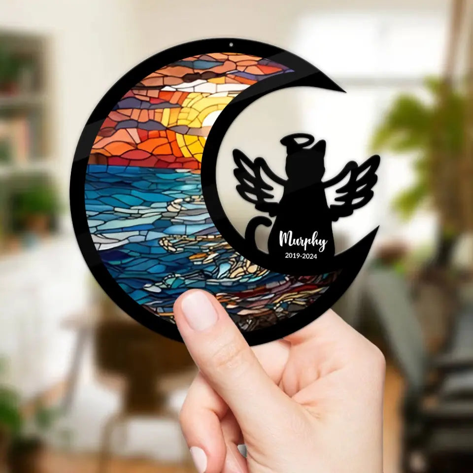 Cat Memorial Gift - Personalized Acrylic Hanging Decor - Cat with Angel Wings - Cat Loss Suncatcher Keepsake