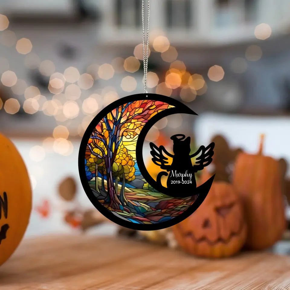 Cat Memorial Gift - Personalized Acrylic Hanging Decor - Cat with Angel Wings - Cat Loss Suncatcher Keepsake