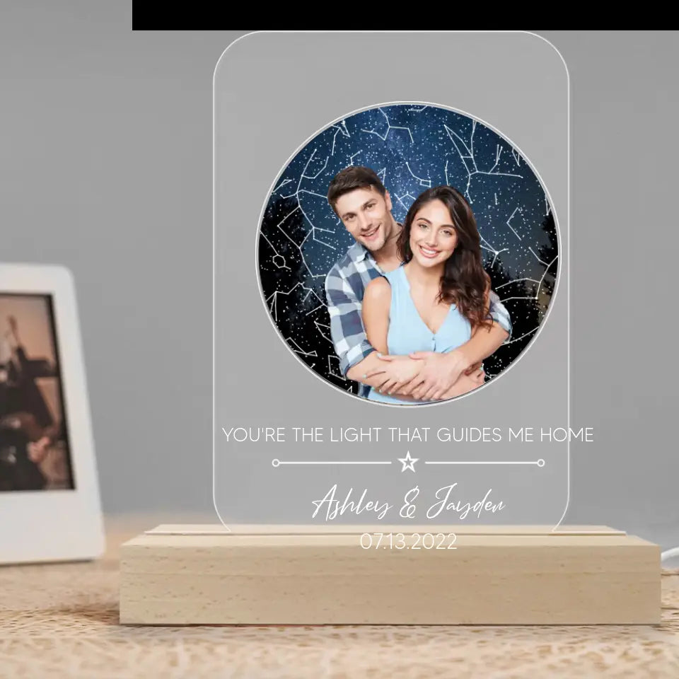 You're The Light That Guides Me Home - 3D LED Light Wooden Base - Couple Gift | 307IHPBNLL814