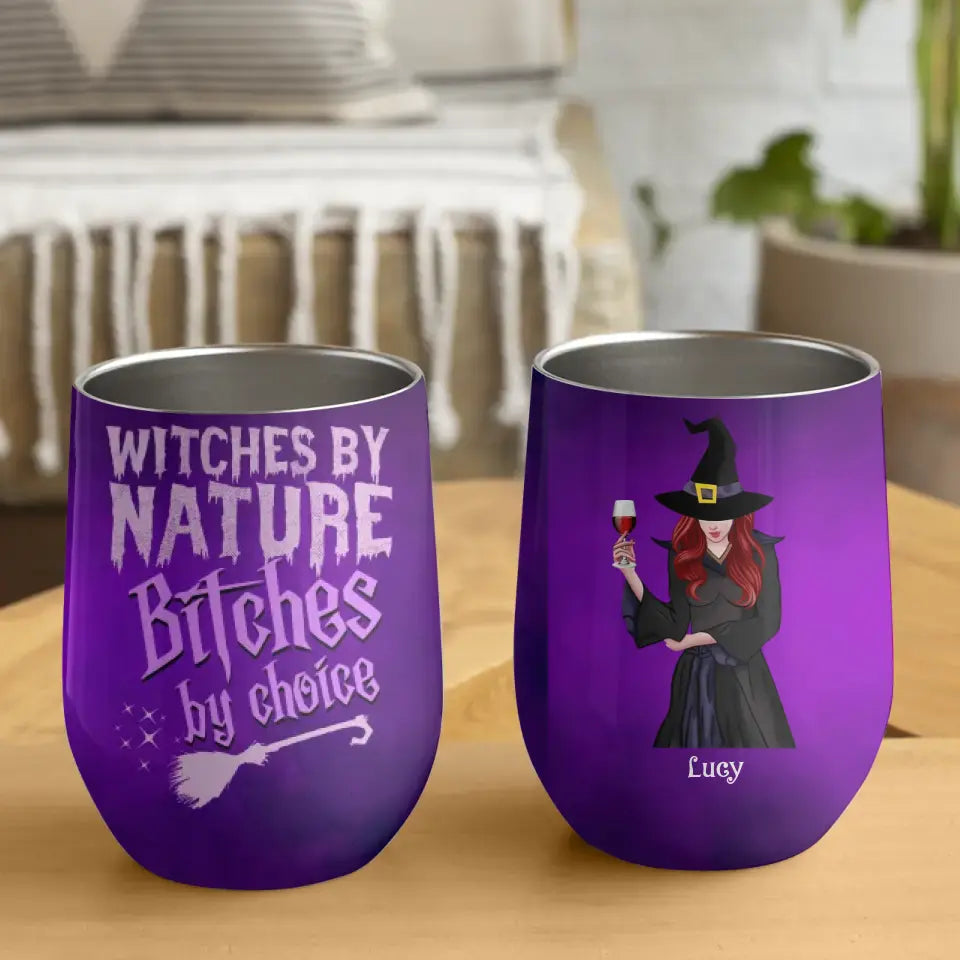 Witches By Natural - Personalized Wine Tumbler - Halloween Gift for Witch Lovers