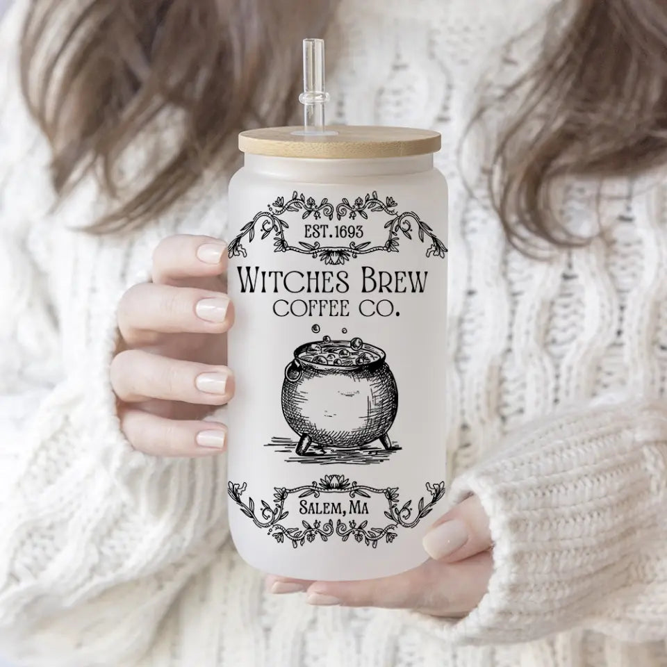 Witches Brew Coffee Co - Personalized Frosted Glass Can - Witch Gift