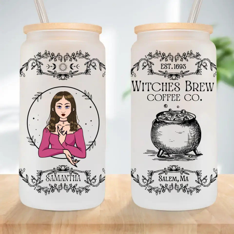 Witches Brew Coffee Co - Personalized Frosted Glass Can - Witch Gift