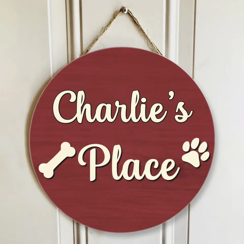 Dog Paw Print And Custom Name Round Wooden Sign Gift For Dog Lover