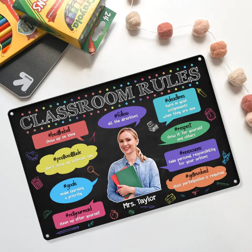 Classroom Rules - Printed Metal Sign - Back To School Gift