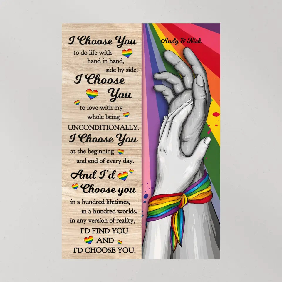 I Choose You to Do Life with - Hand in Hand - Personalized Canvas/Poster - LGBT Pride Gift for Gay/Lesbian Couples