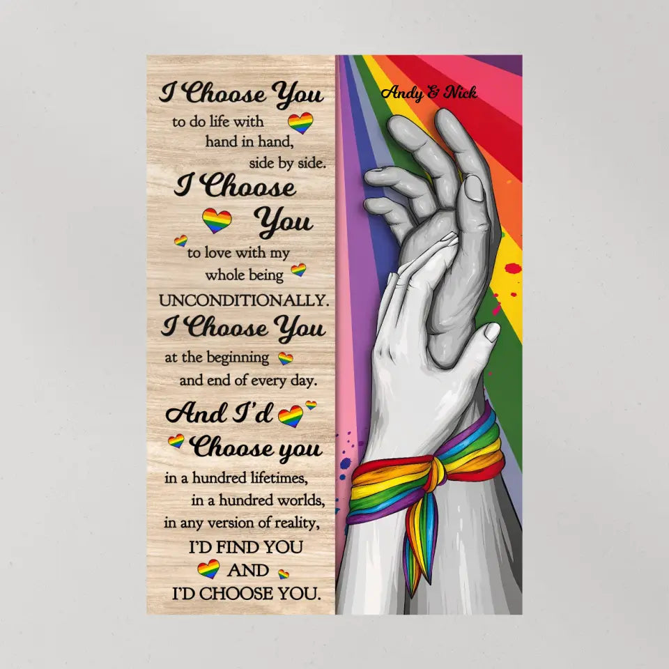 I Choose You to Do Life with - Hand in Hand - Personalized Canvas/Poster - LGBT Pride Gift for Gay/Lesbian Couples