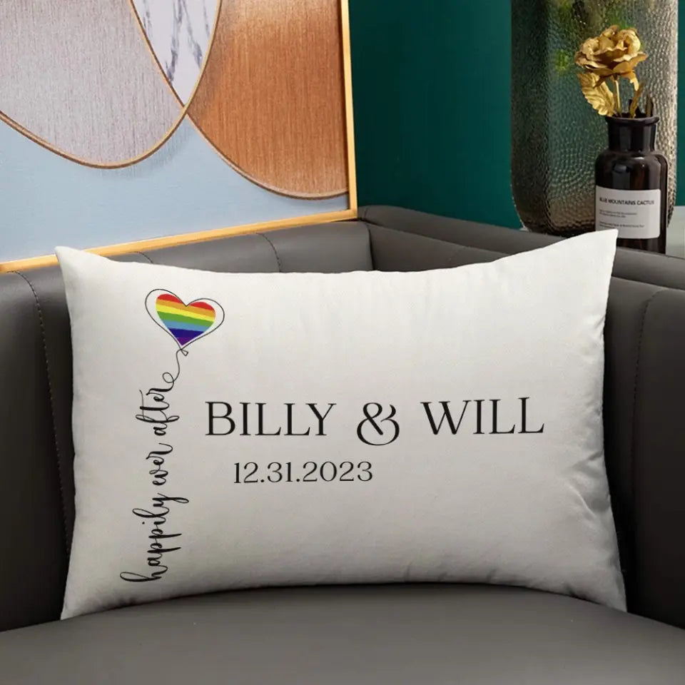 Happily Ever After - Personalized Linen Pilow - LGBT Theme - Sweet Gift For Gay, Lesbian Couples