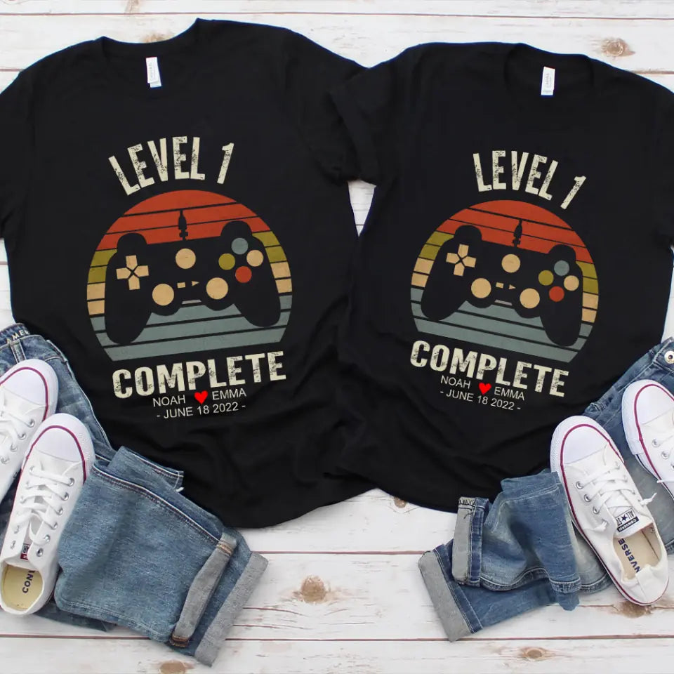 Level 1 Complete - Personalized Couple Shirt - Best Gift For Couples On Anniversary - Gift For Him Her