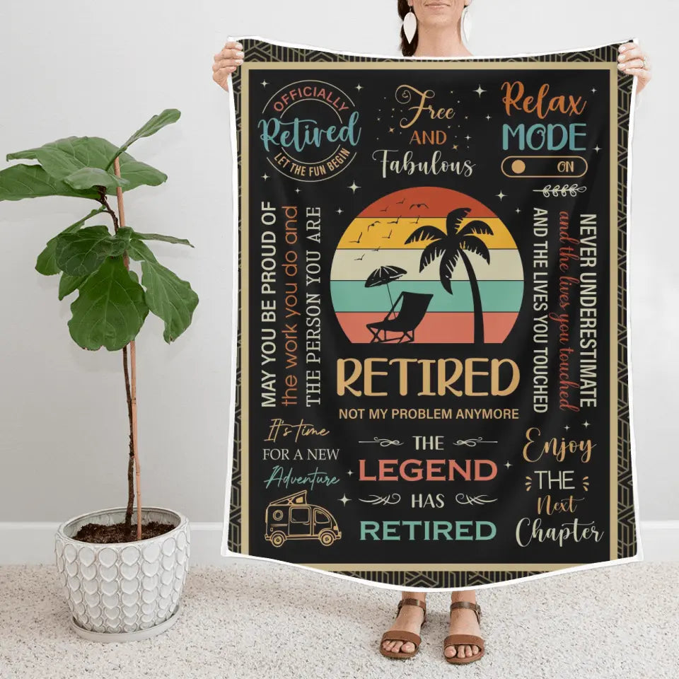 Retired Not My Problem Anymore - The Legend - Enjoy the Next Chapter - Vintage Beach Vibe Blanket - Gift for Retirement