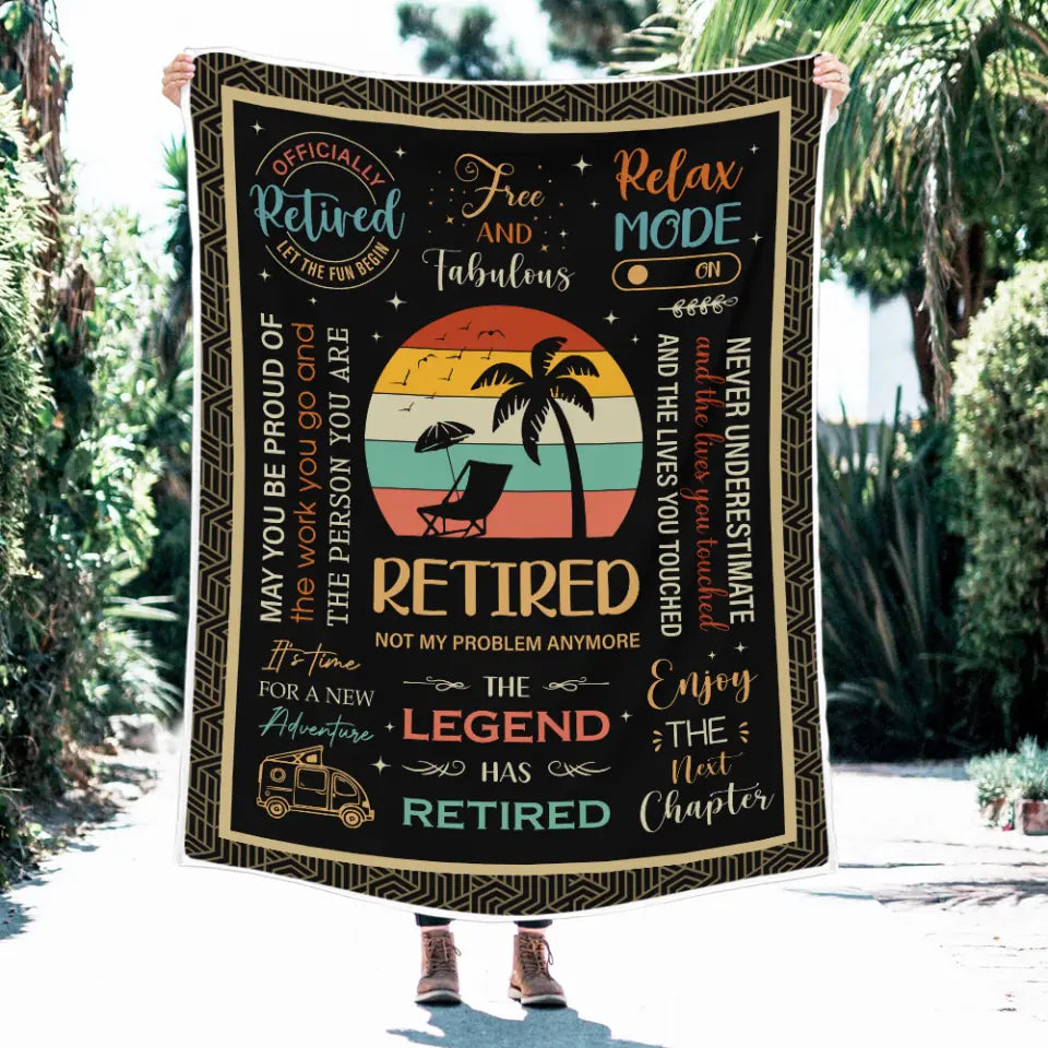 Retired Not My Problem Anymore - The Legend - Enjoy the Next Chapter - Vintage Beach Vibe Blanket - Gift for Retirement