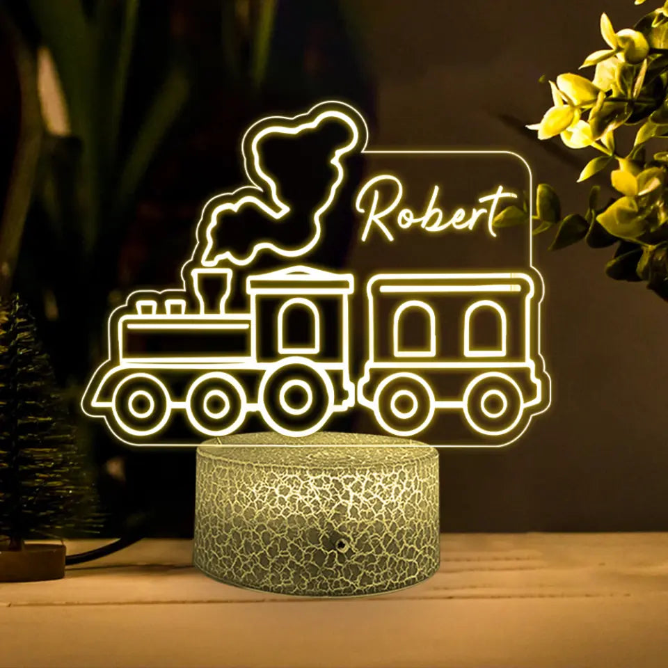 Train Figure with Name - Funny Gift for Train Lover - For Little Boys - 3D Led Light - Nursery Decor