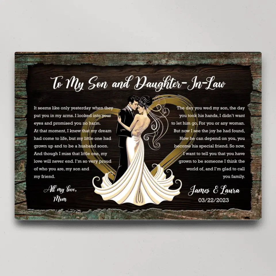 To My Son And Daughter In Law - Custom Canvas Poster - Wedding Gift For Bride And Groom
