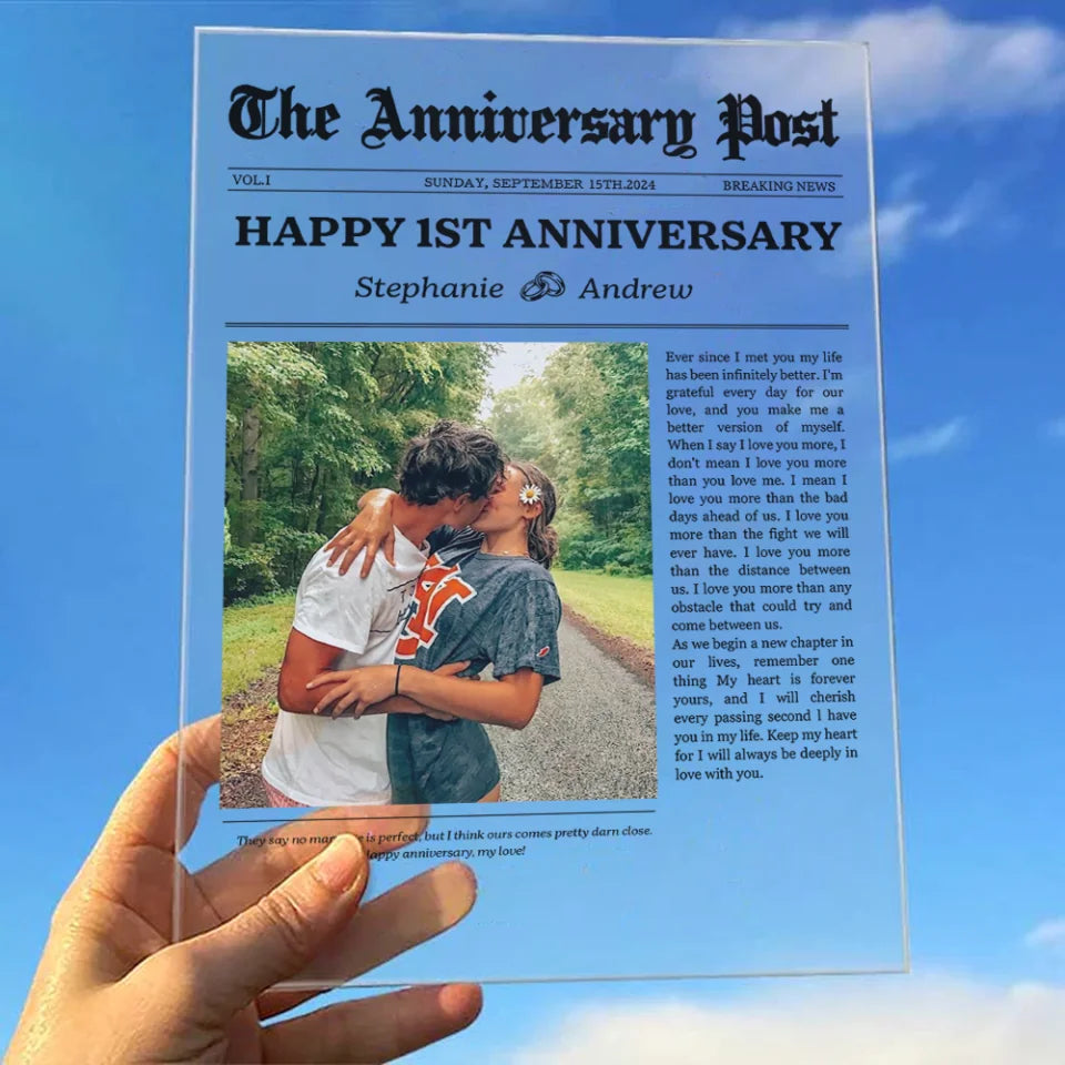 The Anniversary Post Breaking News - Acrylic Plaque - Anniversary Gift For Couple