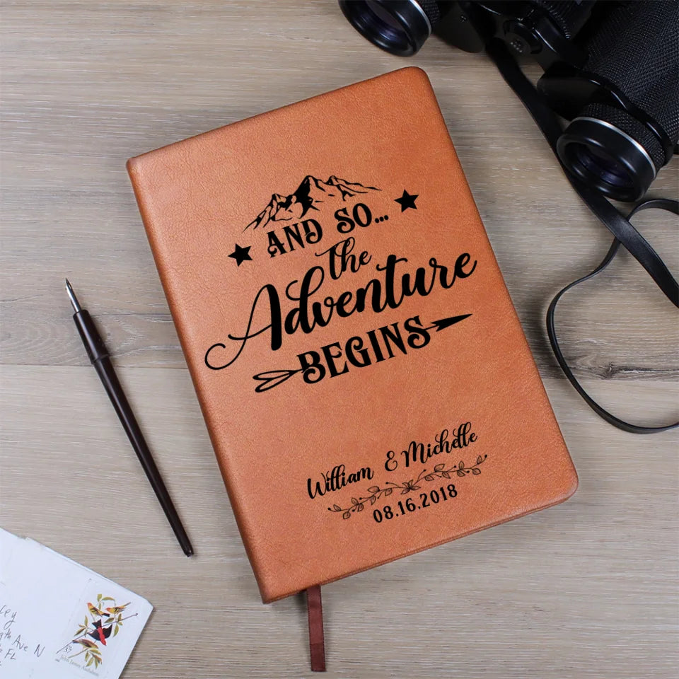 And So The Adventure Begins - Mountain Art - Wedding Gifts for Friends, Couples, Daughter, Son - Leather Journal