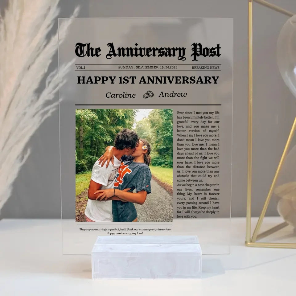 The Anniversary Post Breaking News - Acrylic Plaque - Anniversary Gift For Couple