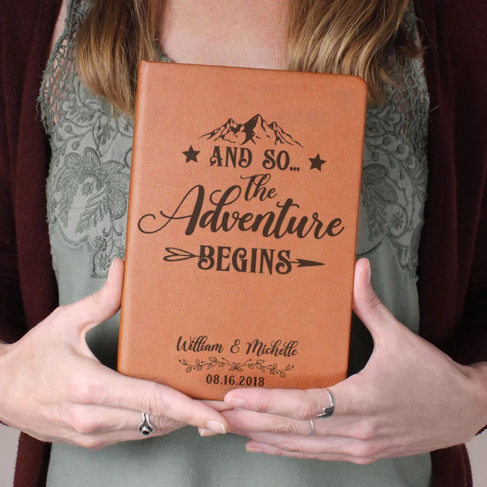 And So The Adventure Begins - Mountain Art - Wedding Gifts for Friends, Couples, Daughter, Son - Leather Journal