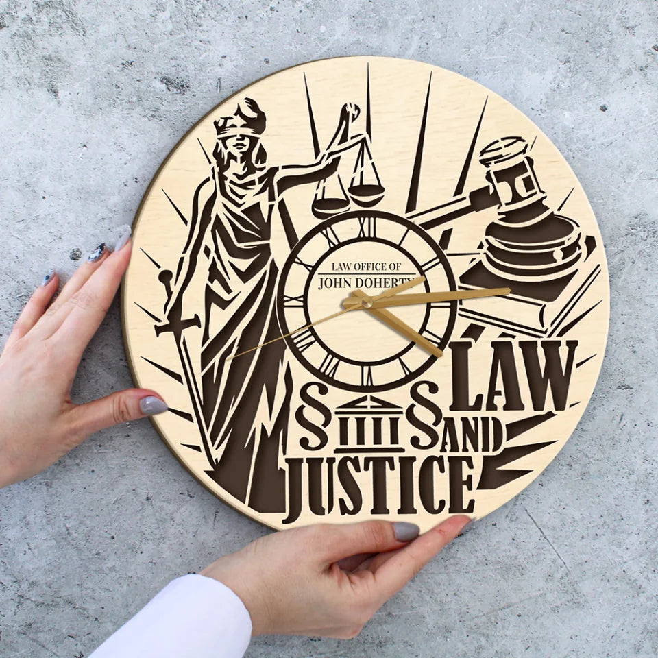 Scales of Time Law Justice - Wall Clock - Gift for Lawyers