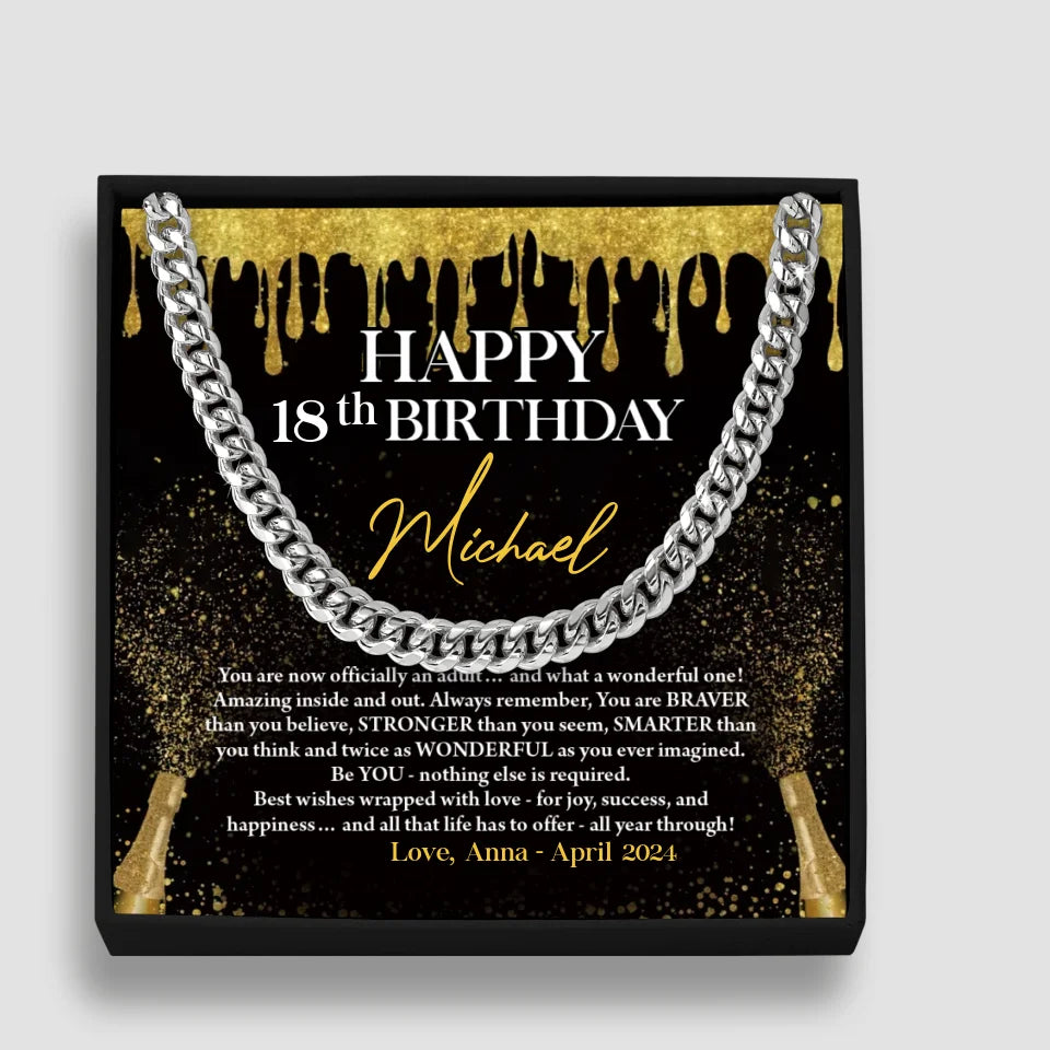 18th Happy Birthday - Cuban Link Chain - Men's Necklace - Birthday Gift for Boys