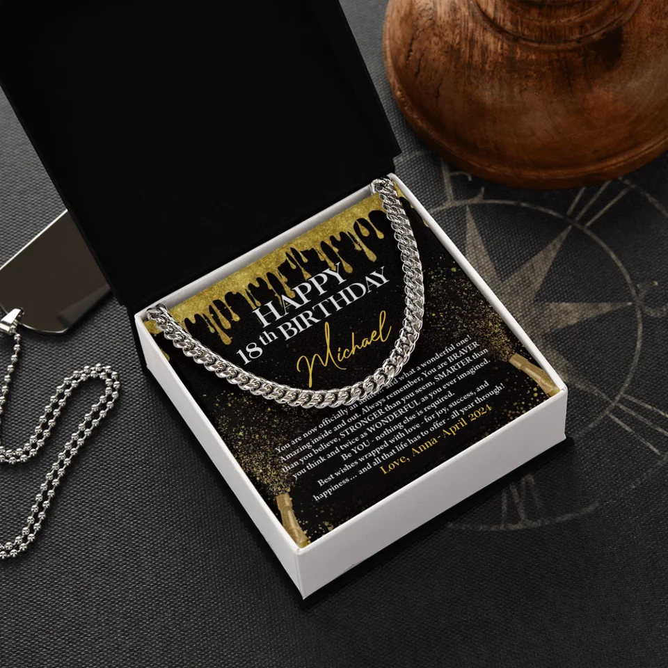 18th Happy Birthday - Cuban Link Chain - Men's Necklace - Birthday Gift for Boys