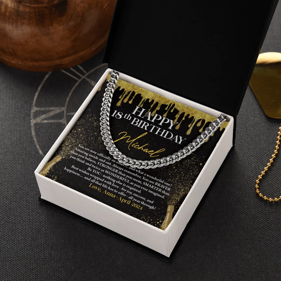 18th Happy Birthday - Cuban Link Chain - Men's Necklace - Birthday Gift for Boys