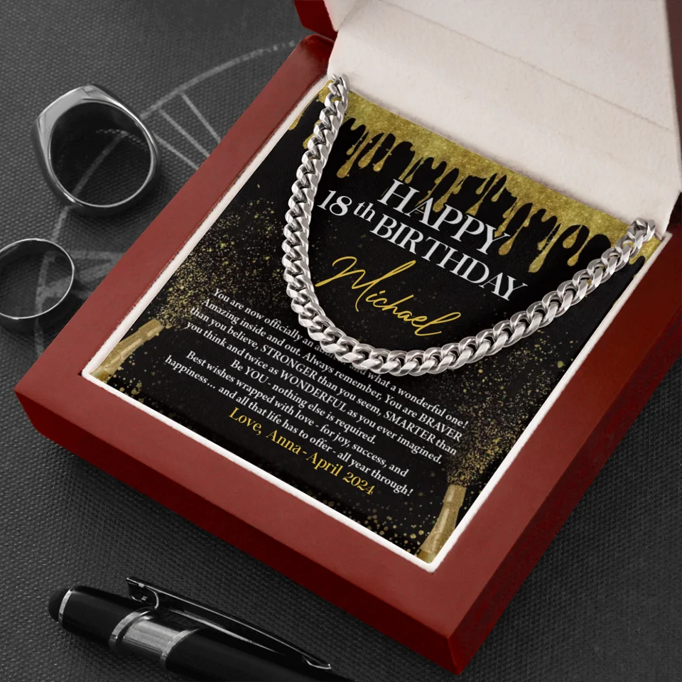 18th Happy Birthday - Cuban Link Chain - Men's Necklace - Birthday Gift for Boys