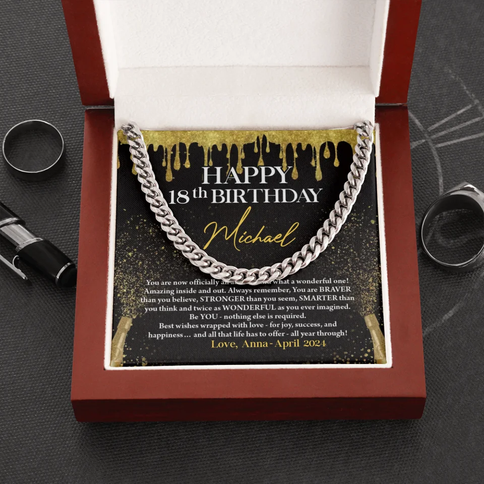 18th Happy Birthday - Cuban Link Chain - Men's Necklace - Birthday Gift for Boys