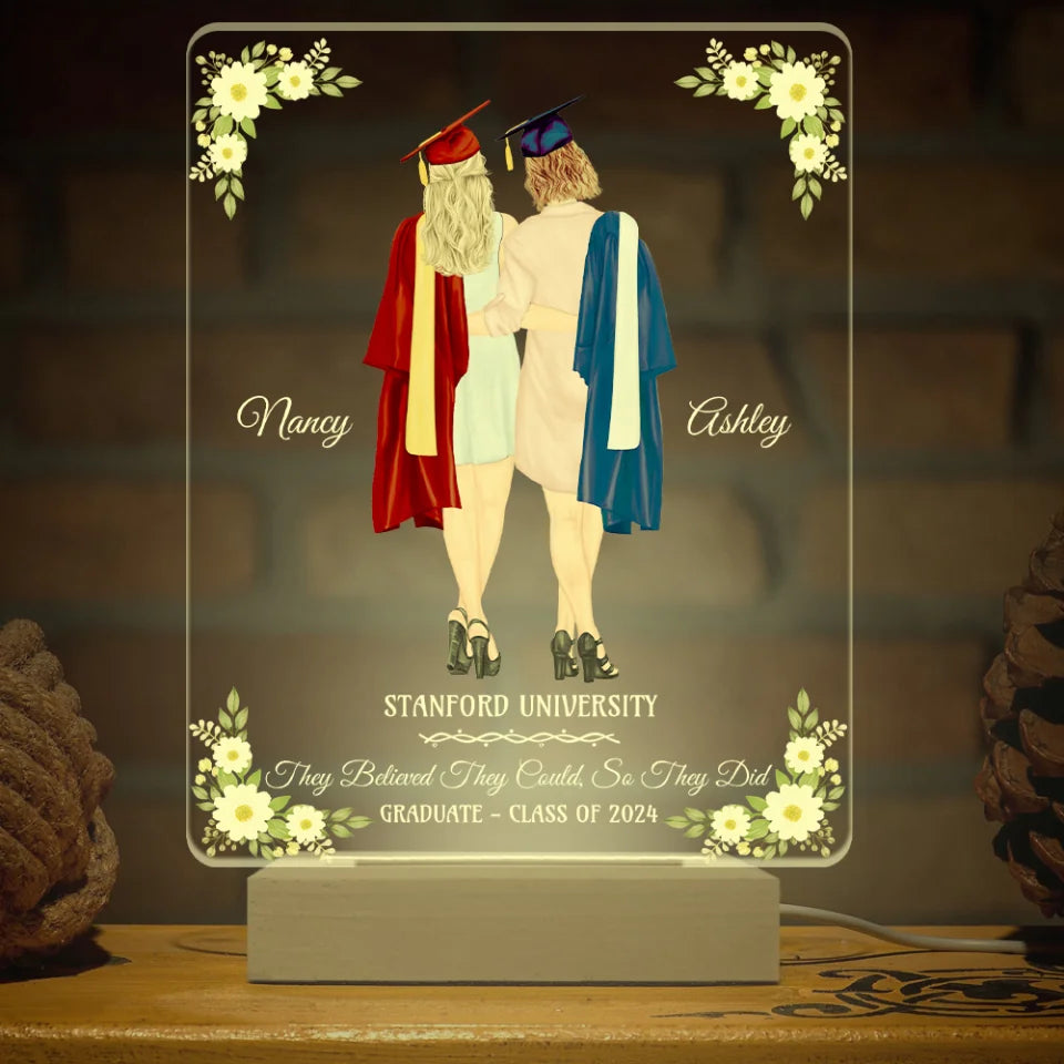 Personalized Graduation Gifts For Female Friends, Adult Twins - Light with Wooden Base