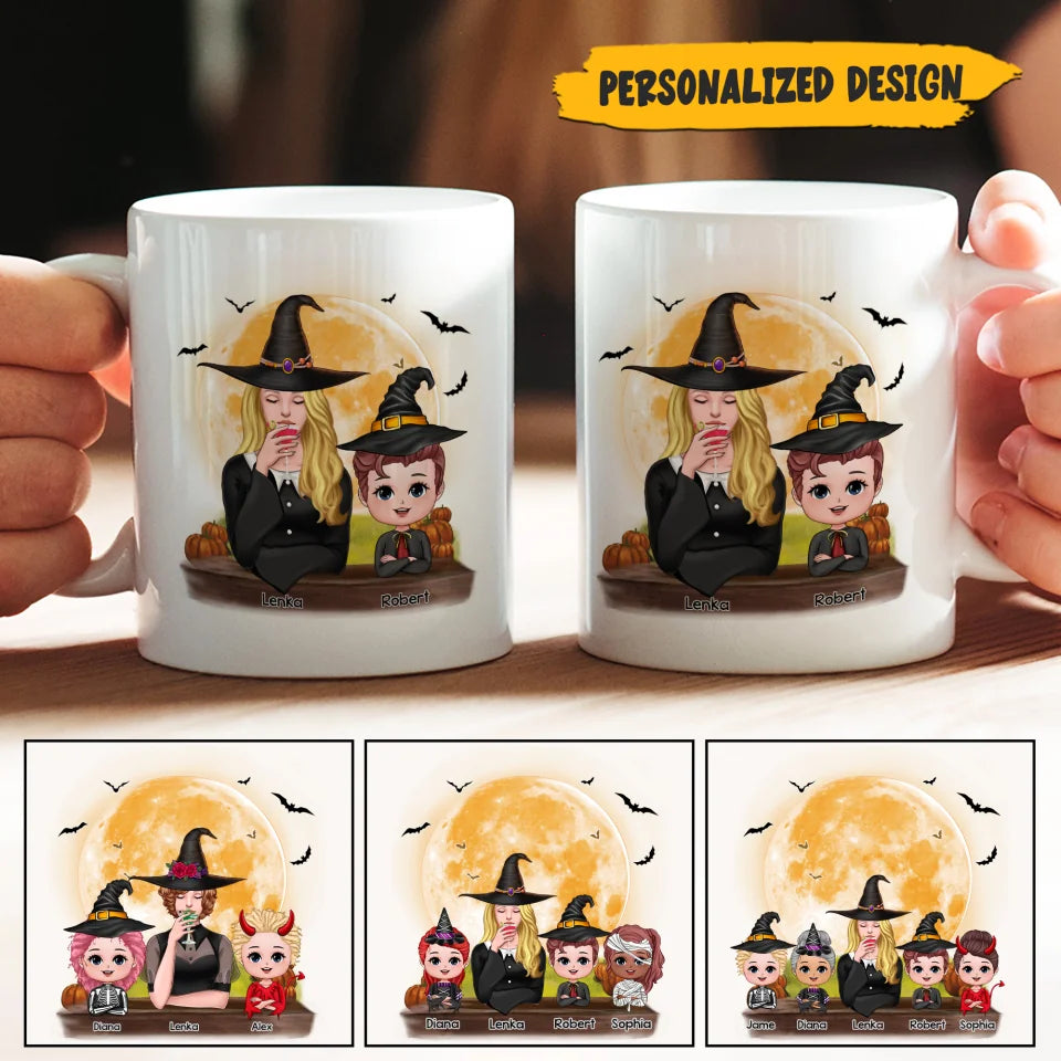 Grandma Mom &amp; Grandkids - Grandma Mom Witch With GrandKids - Personalized Mug - Witchy Presents for Grandma, Mom